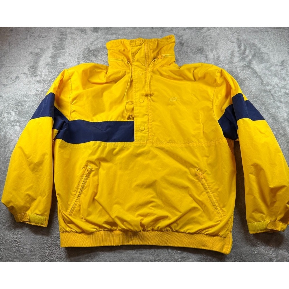 Vtg 90s Nike Yellow Navy Pullover Windbreaker Jacket Men's XL Swoosh